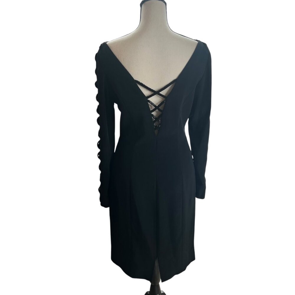 Niteline Black Long Sleeve Dress With Lace-Up Sleeves size 4 - Picture 2 of 6